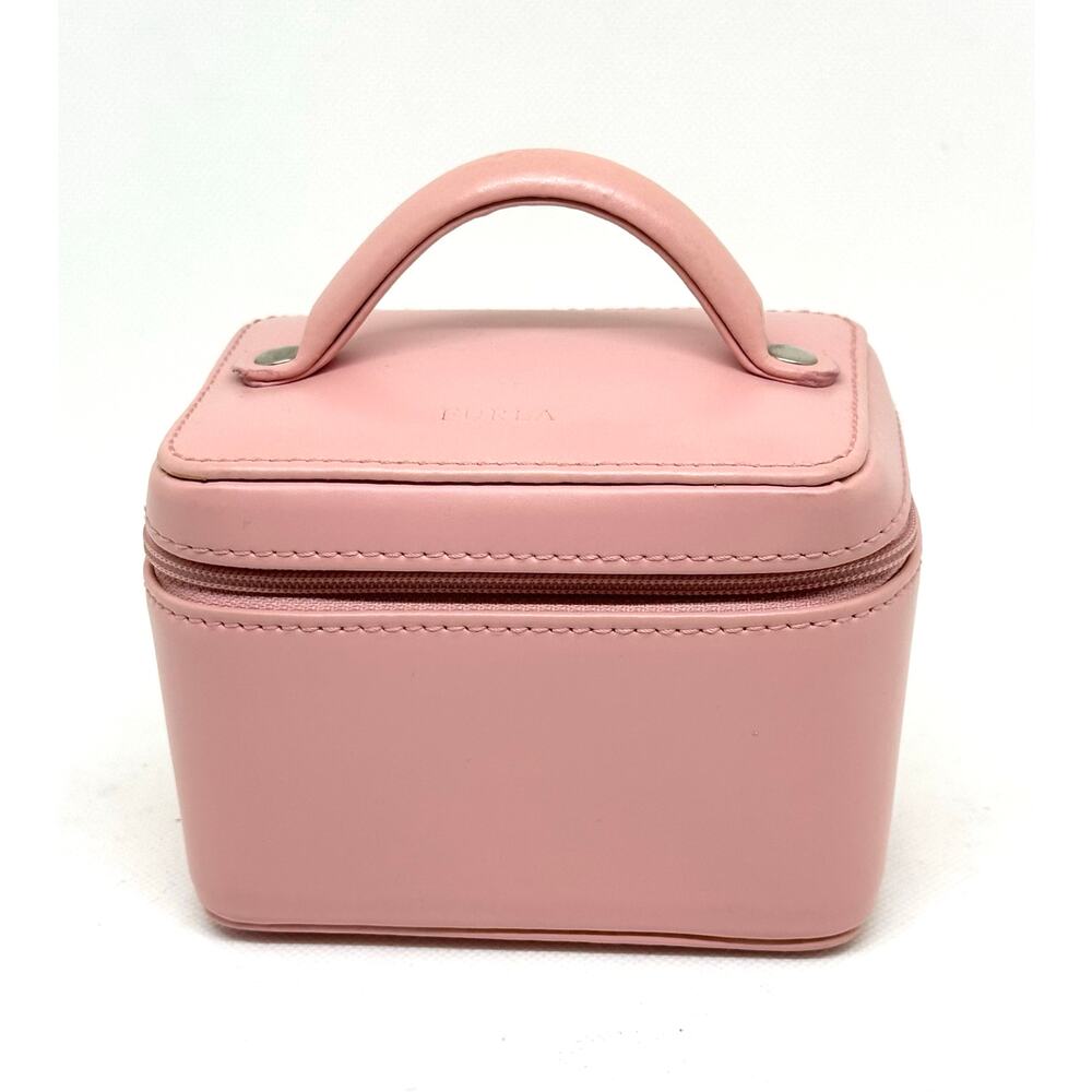 FURLA Small Pink Leather Jewelry Makeup Vanity Train Case Bag Top-Handle